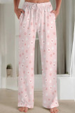 Baby Blue Casual Print Draw String Pocket Patchwork Loose Mid Waist Straight Full Print Bottoms