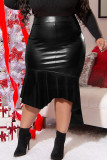 Black Casual Solid Color Patchwork Plus Size 