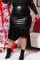 Black Casual Solid Color Patchwork Plus Size 