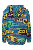 Multicolor Casual Street Stripe Letters Chain print Draw String Pocket Contrast Hooded Tops