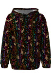 Multicolor Casual Street Stripe Letters Chain print Draw String Pocket Contrast Hooded Tops