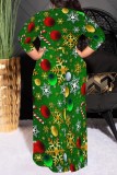 Leopard Print Casual Print Basic Belted O Neck Long Plus Size Dresses