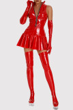 Red Sexy Solid Color Patchwork Zipper Lingerie(No Gloves Or Socks)