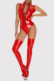 Red Sexy Solid Color Patchwork Zipper Lingerie