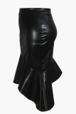 Black Casual Solid Color Patchwork Plus Size 