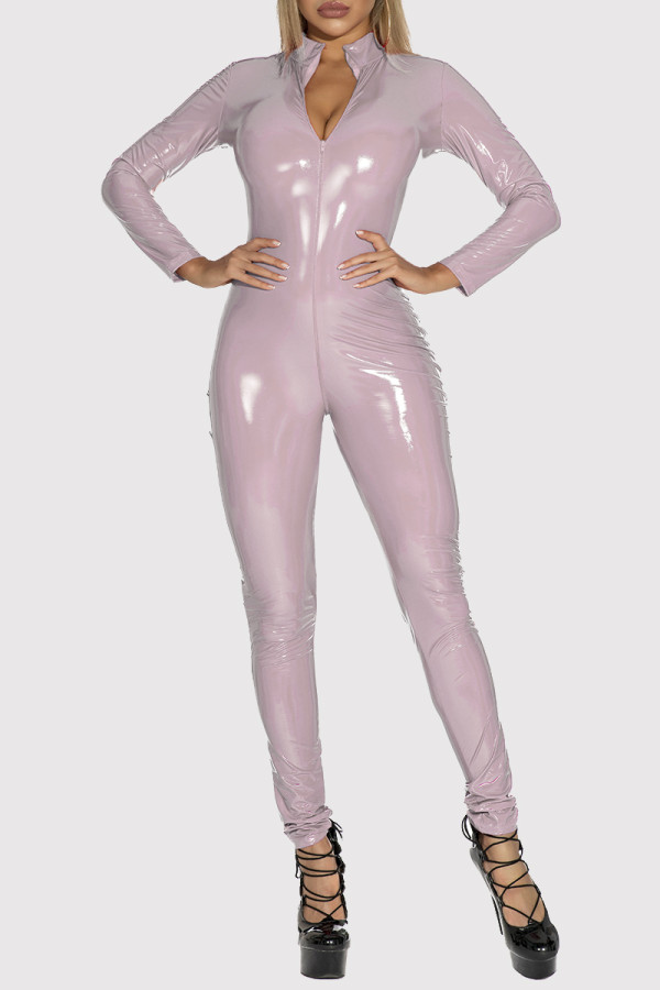 Light Pink Sexy Solid Color Patchwork Zipper Lingerie