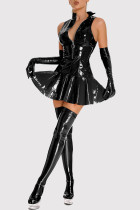 Black Sexy Solid Color Patchwork Zipper Lingerie(No Gloves Or Socks)