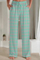 Light Green Casual Print Draw String Pocket Patchwork Loose Mid Waist Straight Full Print Bottoms