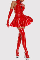 Red Sexy Solid Color Patchwork Zipper Lingerie(No Gloves Or Socks)
