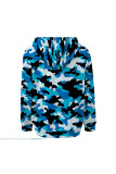Blue Casual Camouflage Print Draw String Pocket Patchwork Hooded Tops
