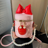 Black Casual Daily Bow Patchwork Pearls Decor Zipper Bags