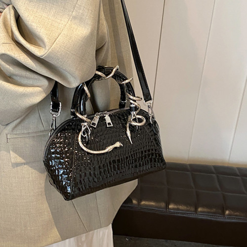 Black Street Solid Color Patchwork Zipper Bags