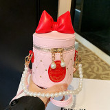 Black Casual Daily Bow Patchwork Pearls Decor Zipper Bags