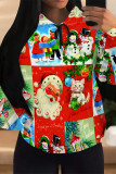 White Casual Party Wapiti Santa Claus Print Candy Draw String Pocket Hooded Tops