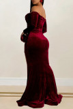 Green Elegant Solid Color Patchwork High Slit Off Shoulder Long Dresses