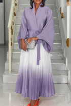Light Purple Casual Gradient Patchwork Strap Design Cardigan Collar Long Sleeve Two Pieces