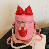 Black Casual Daily Bow Patchwork Pearls Decor Zipper Bags