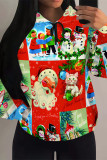 White Casual Party Wapiti Santa Claus Print Candy Draw String Pocket Hooded Tops