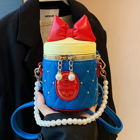 Blue Casual Daily Bow Patchwork Pearls Decor Zipper Bags