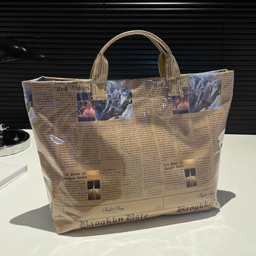 Khaki Casual Daily Newspaper printing Zipper Bags