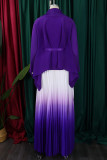 Royal Blue Casual Gradient Patchwork Strap Design Cardigan Collar Long Sleeve Two Pieces