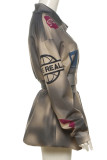 Khaki Casual Letters Patchwork Zipper Zipper Collar Long Sleeve Two Pieces