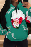 White Casual Party Wapiti Santa Claus Print Candy Draw String Pocket Hooded Tops