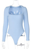 Blue Sexy Solid Color Patchwork Swimwears