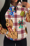 White Casual Party Wapiti Santa Claus Print Candy Draw String Pocket Hooded Tops