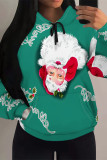White Casual Party Wapiti Santa Claus Print Candy Draw String Pocket Hooded Tops