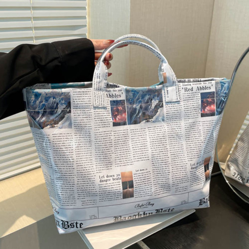 White Casual Daily Newspaper printing Zipper Bags