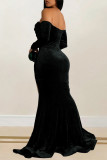 Green Elegant Solid Color Patchwork High Slit Off Shoulder Long Dresses