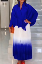 Royal Blue Casual Gradient Patchwork Strap Design Cardigan Collar Long Sleeve Two Pieces