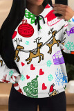 White Casual Party Wapiti Santa Claus Print Candy Draw String Pocket Hooded Tops