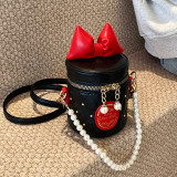 Black Casual Daily Bow Patchwork Pearls Decor Zipper Bags