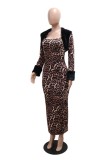 Leopard Print Sexy Leopard Print Patchwork Long Sleeve Two Pieces
