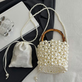 Black Casual Daily Patchwork Pearls Decor Bags
