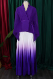 Royal Blue Casual Gradient Patchwork Strap Design Cardigan Collar Long Sleeve Two Pieces