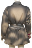 Khaki Casual Letters Patchwork Zipper Zipper Collar Long Sleeve Two Pieces
