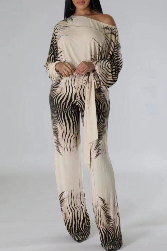 White Casual Print Patchwork Strap Design Oblique Collar Regular Jumpsuits