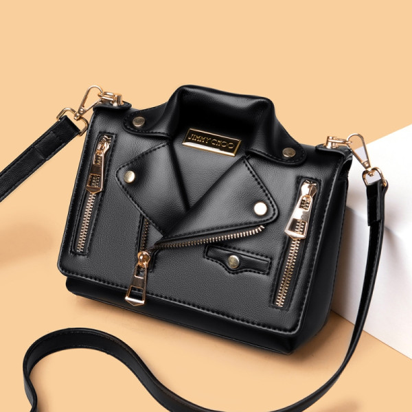 Black Daily Solid Color Patchwork Zipper Bags