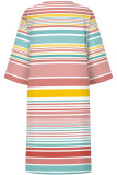 Red Blue Casual Striped Print Gradient V Neck Printed Dresses