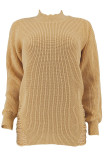 Earth Yellow Casual Solid Color Hollow Out Patchwork O Neck Tops