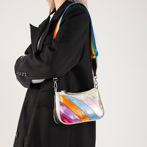 Gold Daily Colorblock Patchwork Zipper Bags