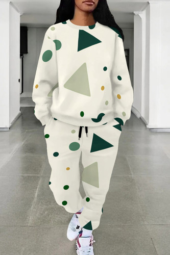 Light Yellow Casual Print Pocket Patchwork O Neck Long Sleeve Two Pieces