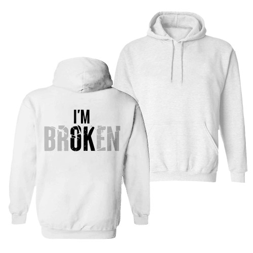 White I'M BROKEN PRINTED MEN'S HOODIE