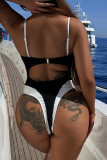 Black Sexy Hollow Out Patchwork Contrast Swimwears