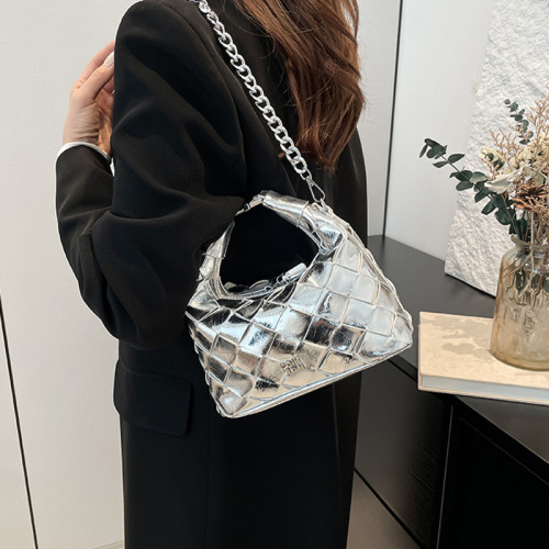 Silver Daily Solid Color Chains Zipper Bags