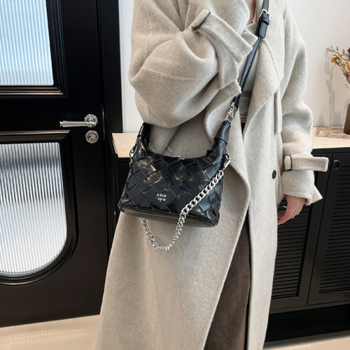 Black Daily Solid Color Chains Zipper Bags