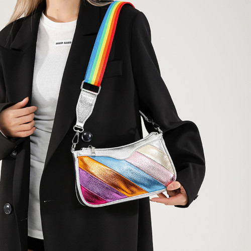 Silver Daily Colorblock Patchwork Zipper Bags